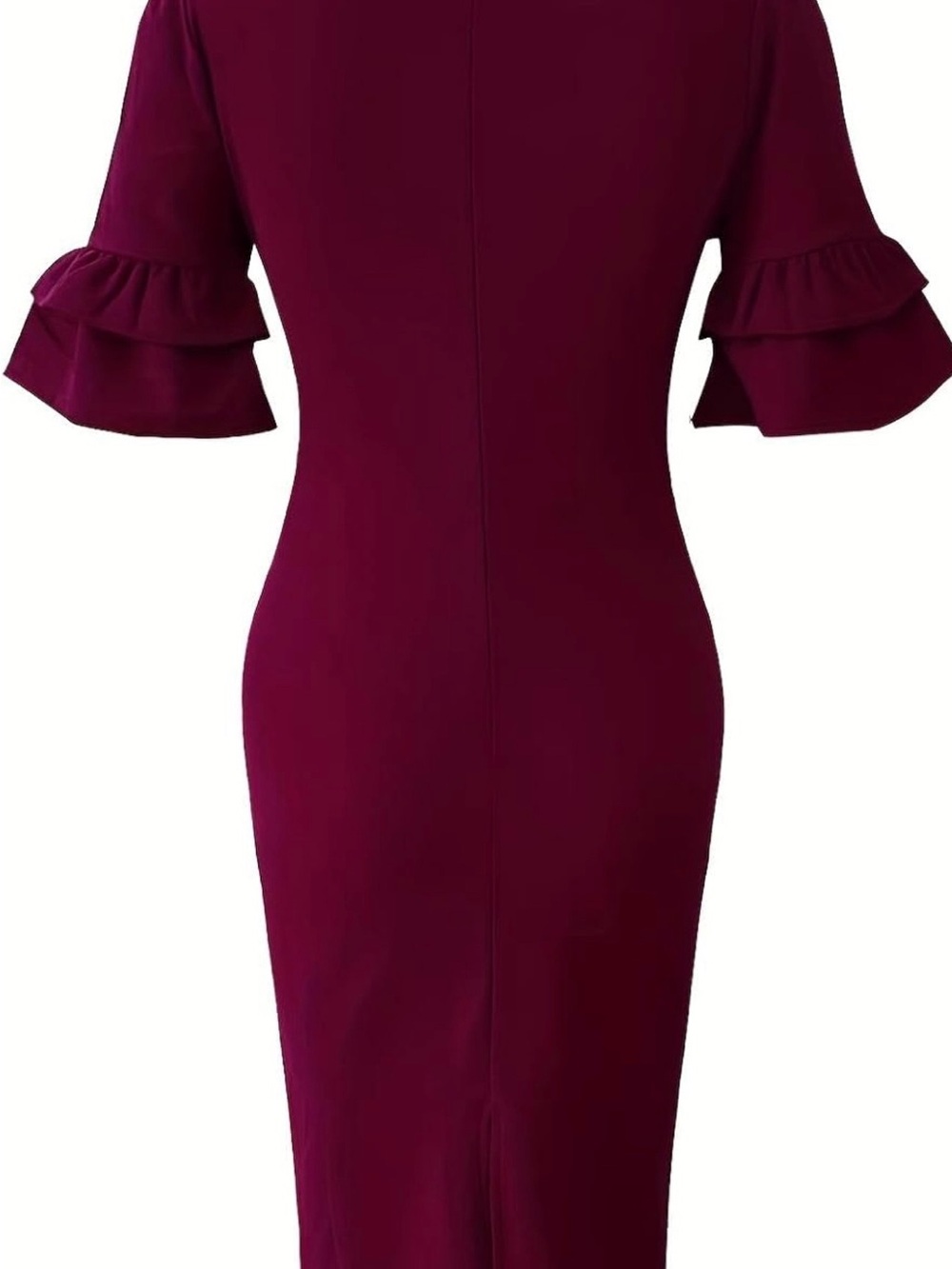 Tailored Ruffle-Sleeve Midi Dress in Deep Plum